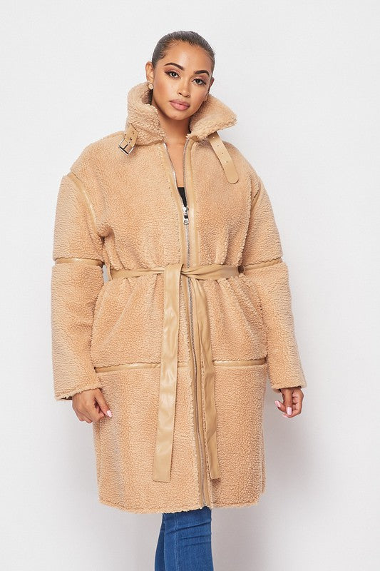 Women's Sherpa Belted Cocoon Coat