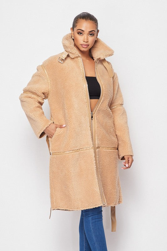 Women's Sherpa Belted Cocoon Coat