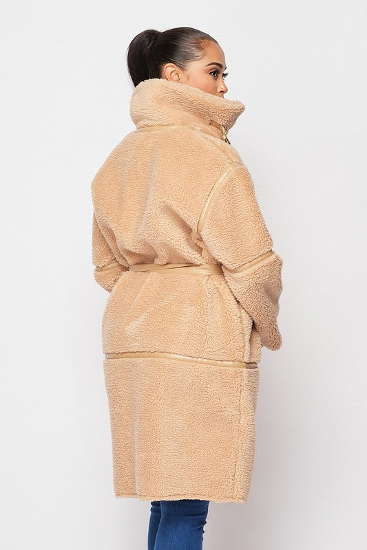 Women's Sherpa Belted Cocoon Coat