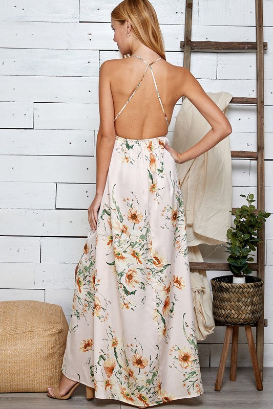 Cute and Casual Open Back Pink Floral Maxi Dress