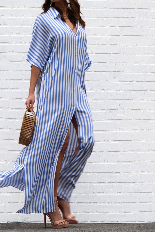 Striped Button Up Maxi Dress