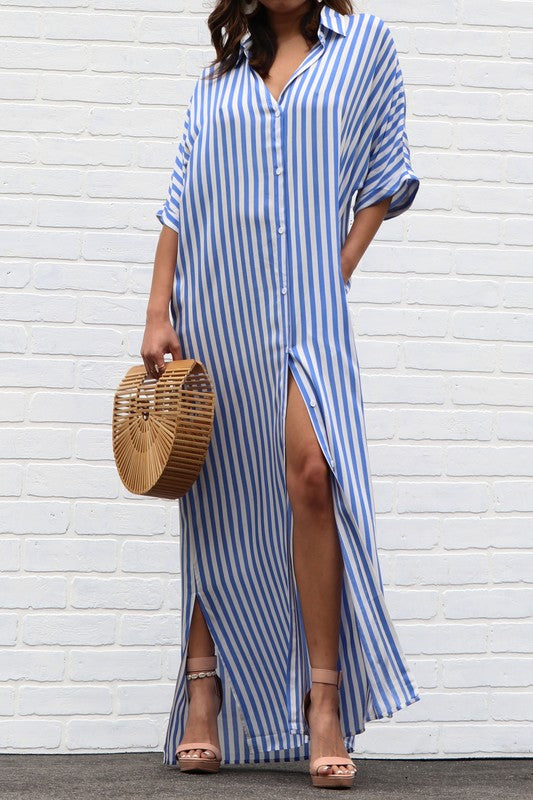 Striped Button Up Maxi Dress