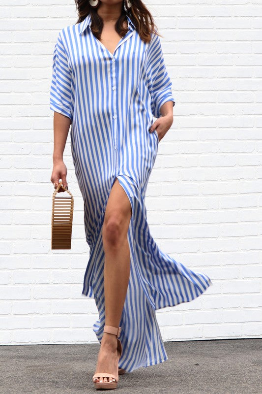 Striped Button Up Maxi Dress