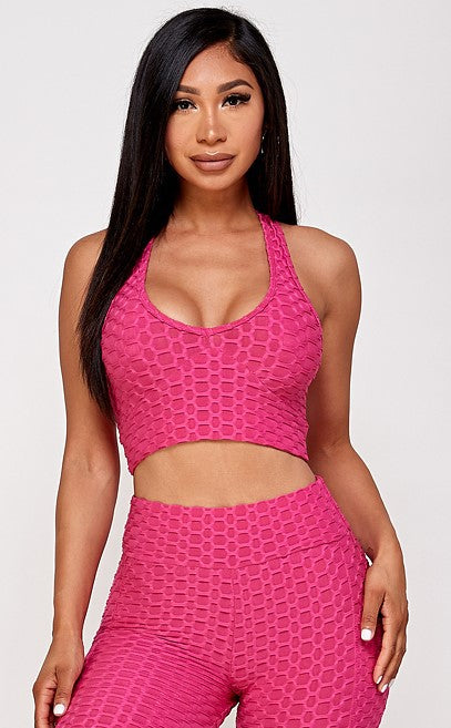 Textured Crop Top Activewear Short Set