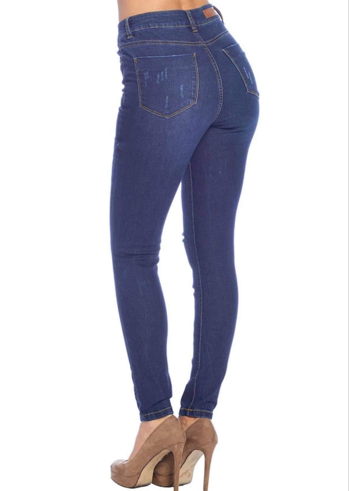 High Rise Ripped Skinny Jeans Dark Wash