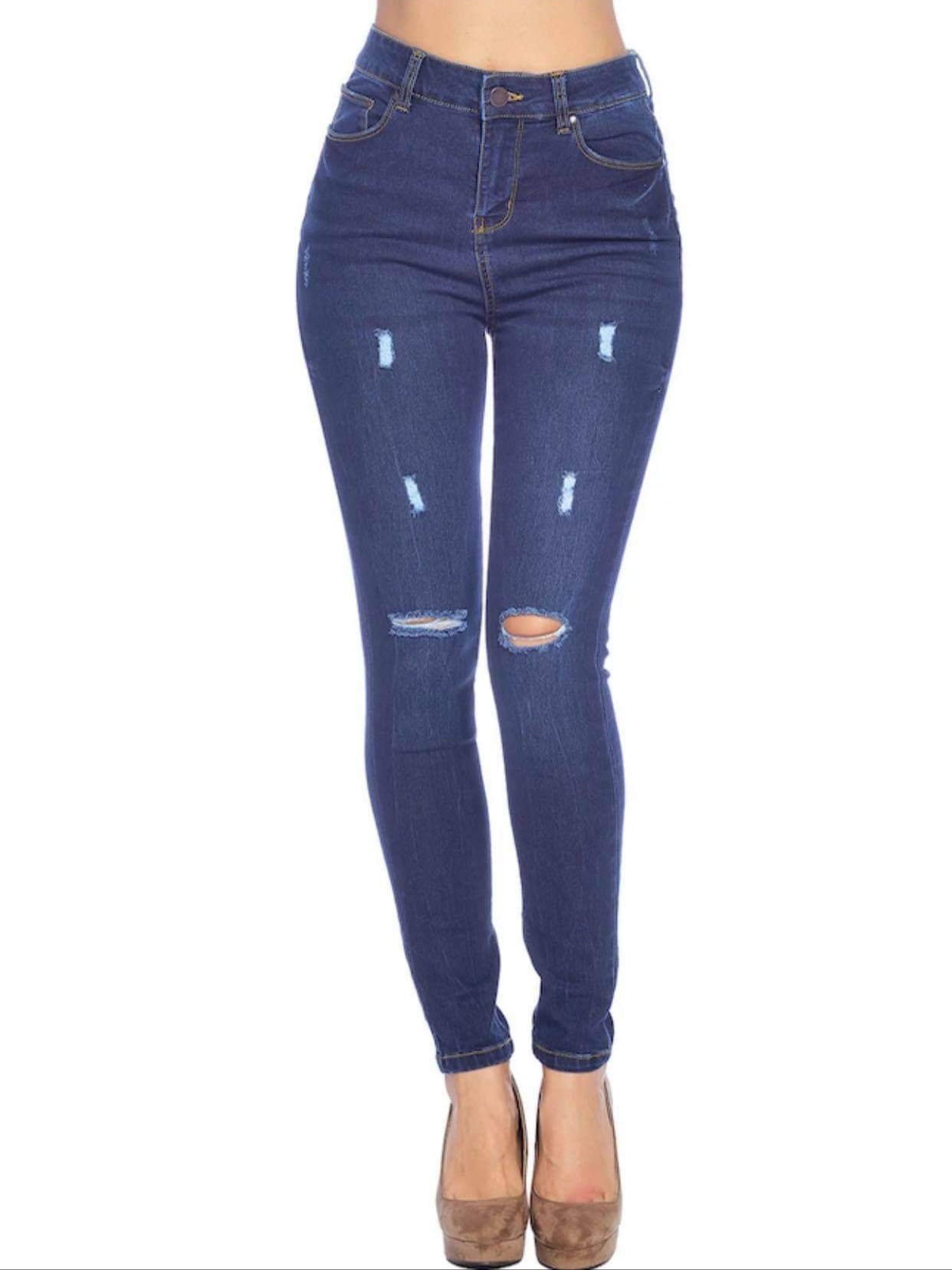 High Rise Ripped Skinny Jeans Dark Wash