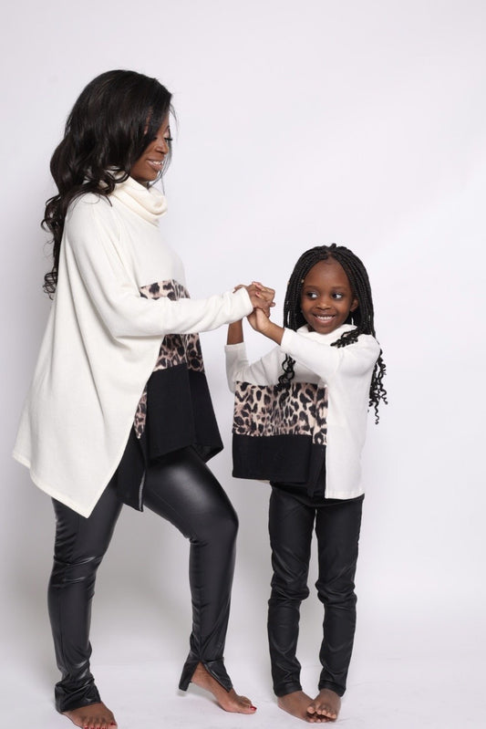 Color Block Cream and Black Oversized Mommy & Me Sweater