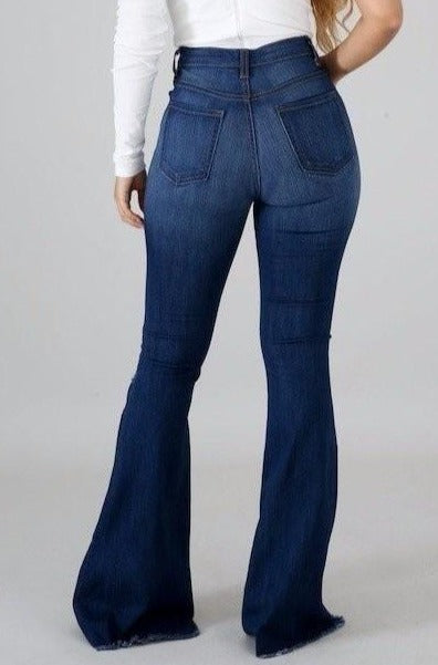 Women's Good Vibes High Rise Flare Distressed Denim Jean